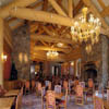 log trusses in dining room